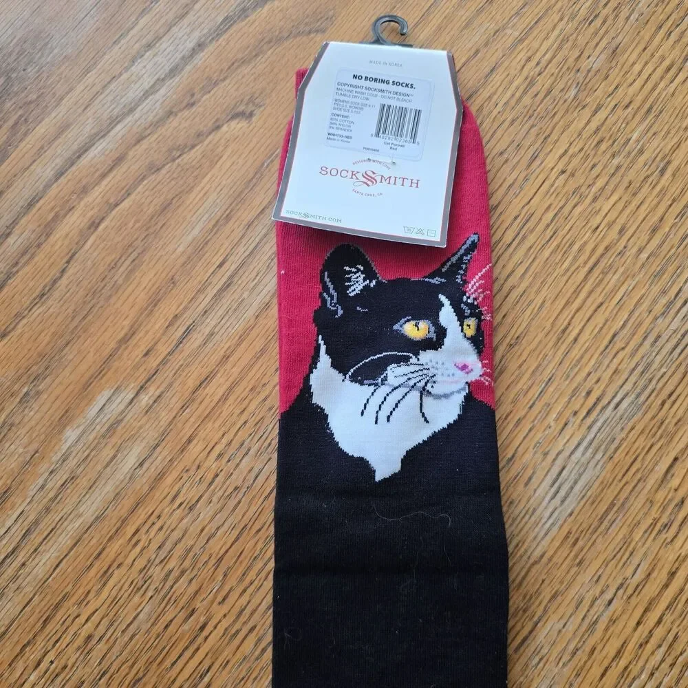 Socksmith Graphic Women's Crew Socks CAT Black Cat Animal Novelty Footwear
